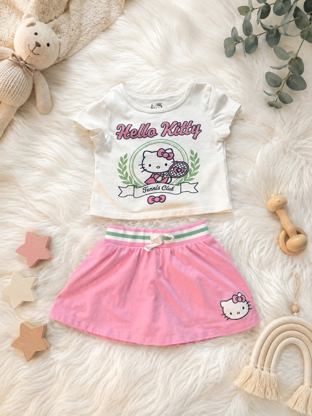 Hello Kitty Tennis Club 2T Shirt Skort Set Pink White Sanrio